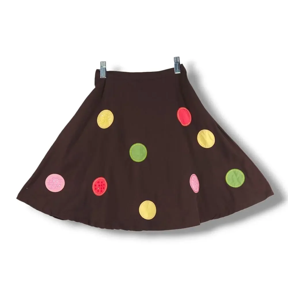 Gymboree Button Applique Elastic Waist A Line Skirt Brown Multicolor Girls 7‎